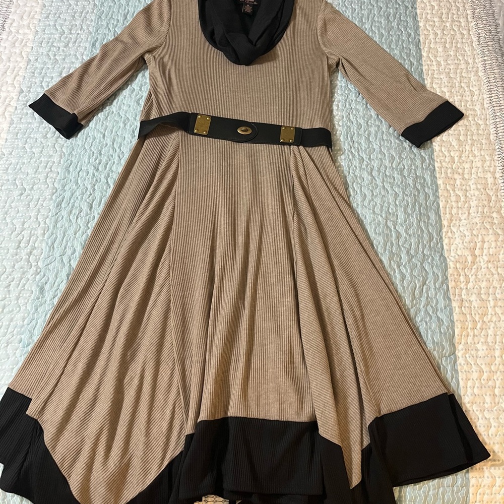 Robbie Bee Tan and Black Long Sleeve Dress